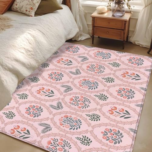 2.7 x 5 Ft Area Rug for Bathroom, Vintage Flower