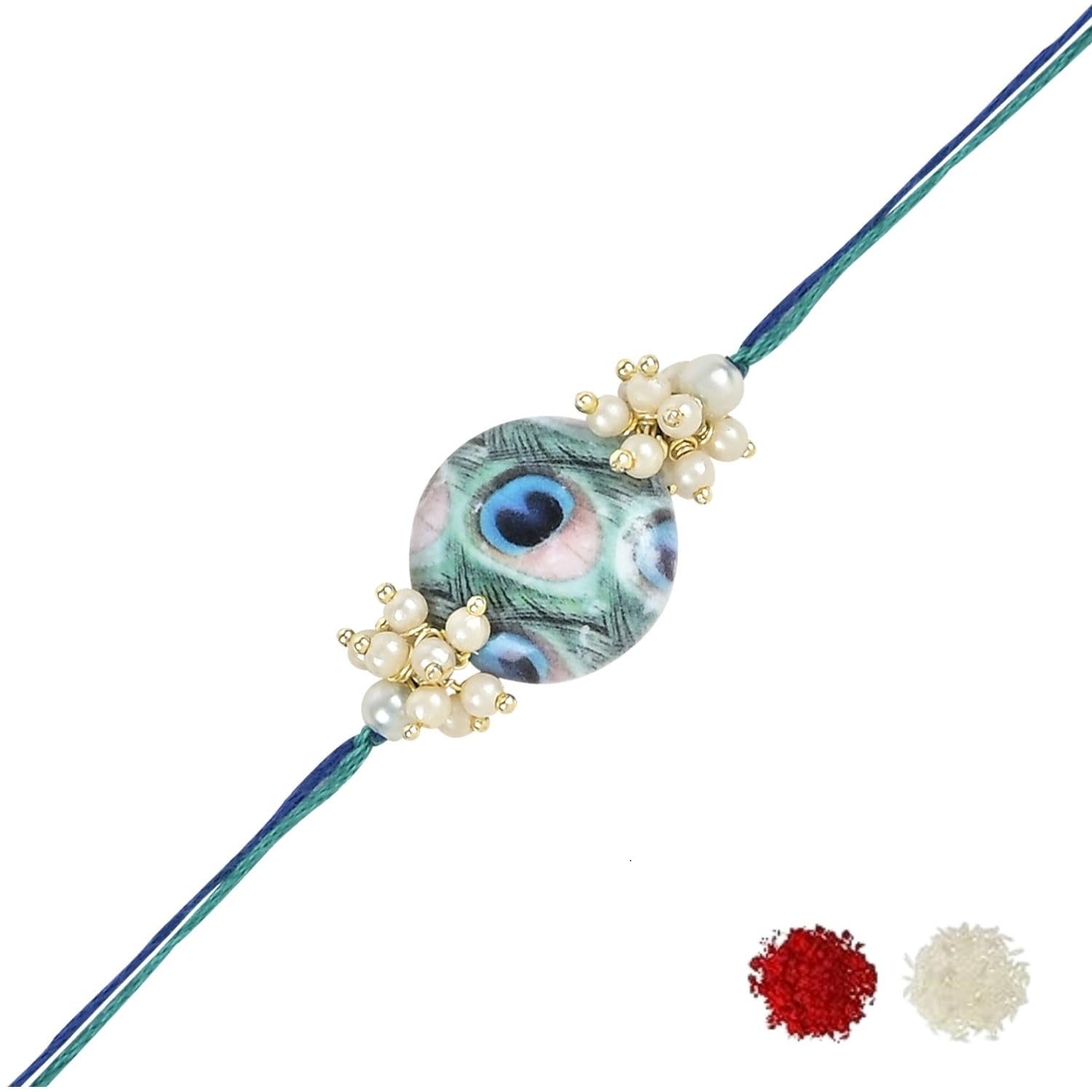 I Jewels Pearl & Peacock Feather Designer Bhaiya Rakhi With Roli Chawal for Brother/Bro/Men with Rakshabandhan Card (R112G) (B0CB4JB4TG) Amazon Price History, Amazon Price Tracker