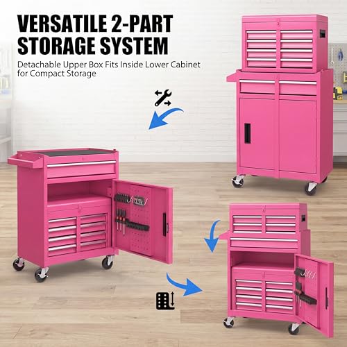 Image of Goplus Rolling Tool Chest, 5-Drawer Tool Box Organizer w /Lockable Wheels & Sliding Drawers & Detachable Top & Adjustable Shelf, Tool Storage Cabinet for Garage Workshop