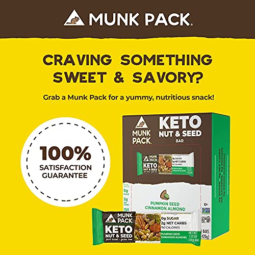 Munk Pack Keto Nut & Seed Bar | Plant Based Keto Snacks for Sports, Hiking & Outdoor Activities | No Added Sugar, Soy & Gluten Free | 3g Net Carbs, Low Calorie | Pumpkin Seed Cinnamon Almond | 12 Pack