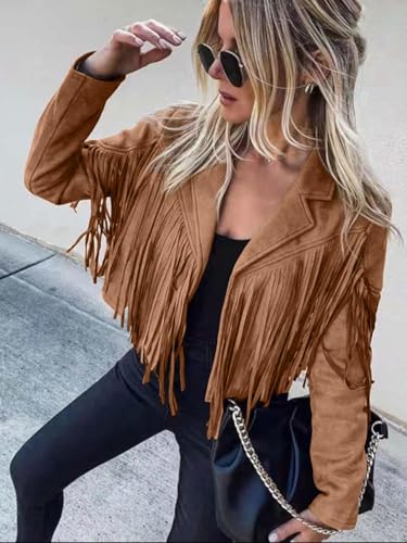 Faux Leather Jackets For Women Trendy Cowgirl Outfits Fall Western Fringe Cropped Jacket 2025 Tassel Motorcycle Crop Coats Winter Tan Xl3