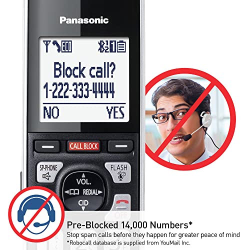 Panasonic Cordless Phone with Answering Machine, Advanced Call Block, Link2Cell Bluetooth, One-Ring Scam Alert, 2-Way Recording, Spam/Robocall Protection & 5 Handsets - KX-TGF975B (Black/Silver Trim) by Panasonic - Image 3