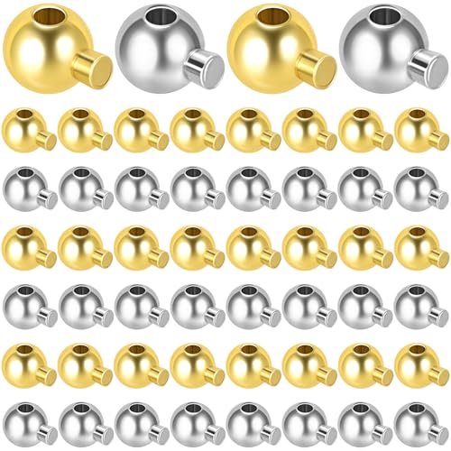 Joez Wonderful 60pcs Crimp Beads for Jewelry Making, Gold Silver Spacer Beads Metal Bead Stopper Crimp Charms for Bracelet Necklace Ends Accessories (Gold & Silver, Round)