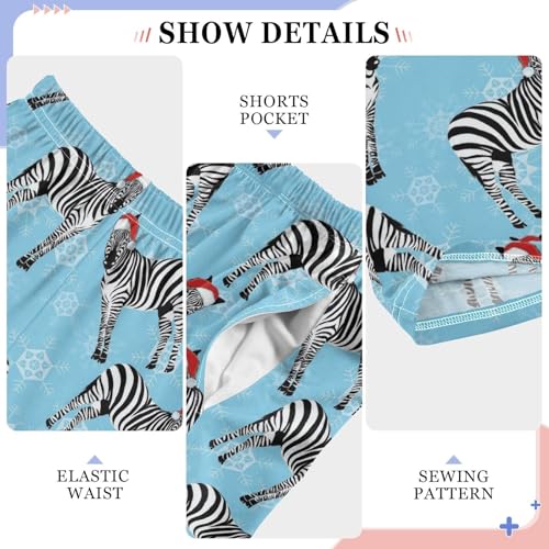 Zebra with Xmas Hat Boys Long Pants Soft Trousers Elastic Waist Kids Lounge Bottoms with Pockets S-XL4