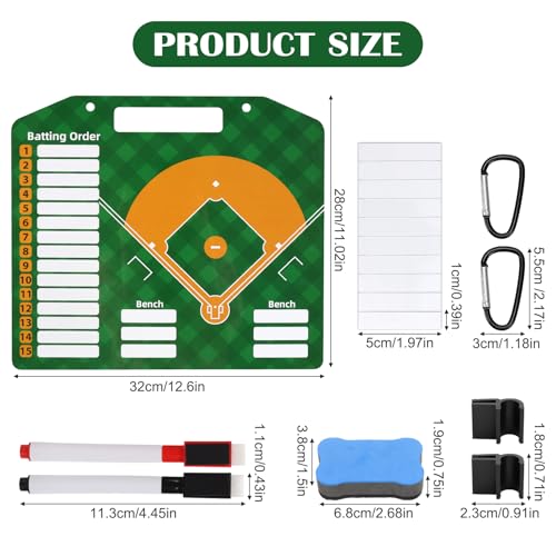 Magnetic Baseball Lineup Board for Dugout,Baseball Board Game,Dry Erase Clipboard Baseball Score Keeping Book Coaching Accessories with 2×Magnetic Pens,1×Board Eraser,30×Softball Lineup Cards