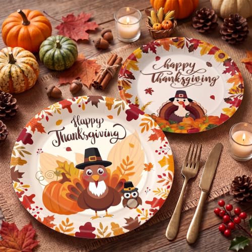 40 Pcs Happy Thanksgiving Plates - Turkey Paper Plates, Fall Leaves Turkey Give Thanks Plate, Disposable Thanks Giving Plate for Autumn Holiday Harvest Thanksgiving Party Supplies Decor Favors - image 4