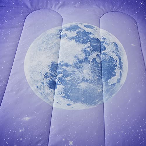 Alaookka Galaxy Glitter Comforter Set Full/Queen Size For Boys Girls,3D Moon Printed Sparkle Space Comforter With  2 Pillowcases,3 Piece Soft Microfiber All Season Bedding Set (Full/Queen, Blue) #TOP4