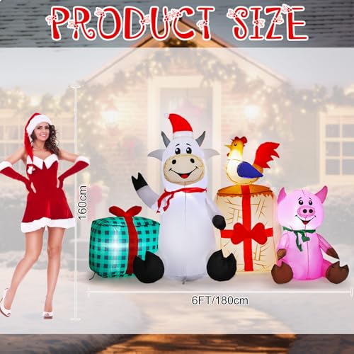 Capoda 6FT Christmas Inflatable Farm Scene Decoration Blow Up Cow Pig Chicken Gifts Outdoor Decor LED Lights Blowups Christmas Yard Decoration for Lawn Garden Xmas Holiday Farm Theme Party Decor by Capoda - Image 2