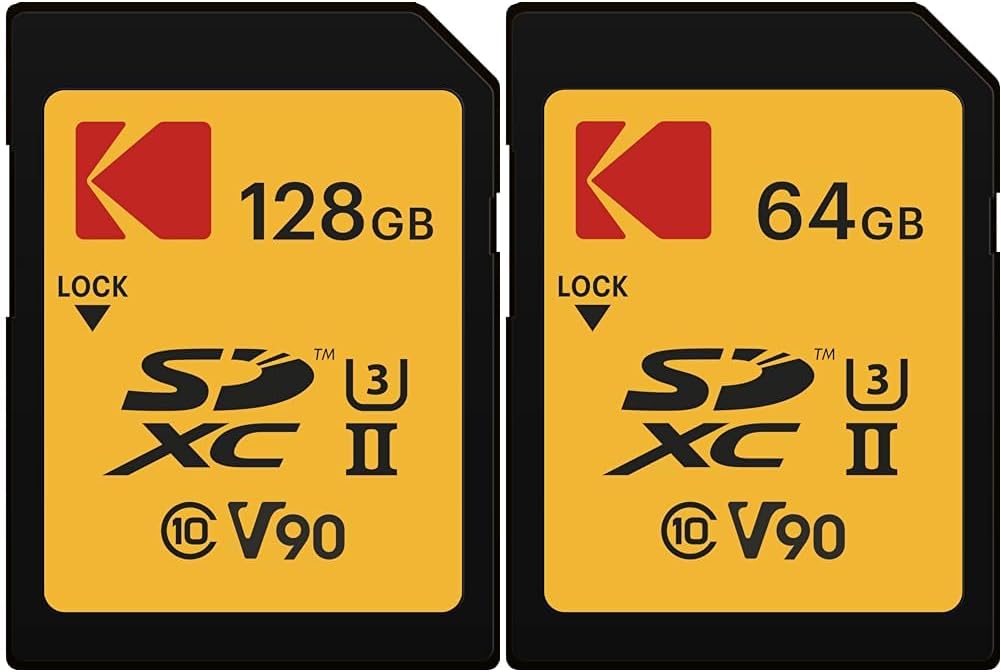 Kodak 128GB UHS-II U3 V90 Ultra Pro SDXC Memory Card - Up to 3000MB/s Read Speed & 64GB UHS-II U3 V90 Ultra Pro SDXC Memory Card - Up to 300MB/s Read Speed and 270MB/s Write Speed