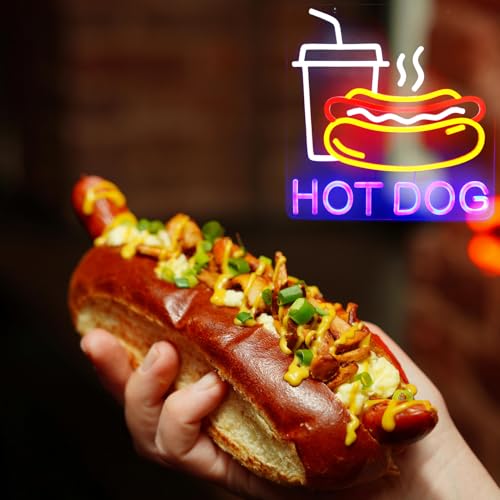Image of Hot Dog Neon Sign for Shop Decor, Decorations for Business, Hot Dog Shop Signs, Bright and Colorful, Dimmable Design