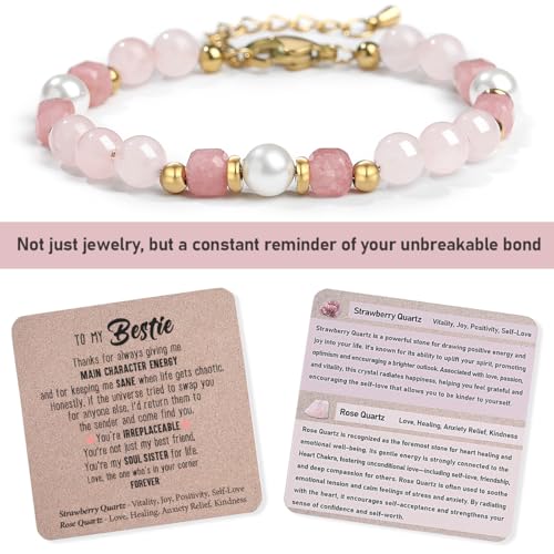 Image of Quietsun Trendy Gifts for Her-Positive /Love /Joy Natural Crystal Bracelets for Girls /Teens /Adults-Adjustable /Handmade-Gift Box Packing
