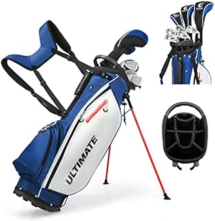 Tangkula Complete Golf Clubs Package Set 10 Pieces for Men & Women Right Hand, Includes 460cc Alloy Driver, 3# Fairway Wood, 4# Hybrid, 6#, 7#, 8#, 9# & P# Irons, Free Putter, Stand Bag (Blue)