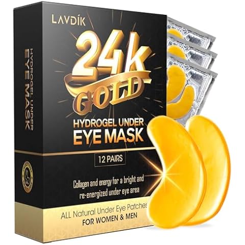 LAVDIK Under Eye Patches, 24K Gold Eye Mask - 12 Pairs, Collagen Eye Patch for Puffy Eyes and Dark Circles and Anti-Aging, Deep Moisturizing Eye Treatment Masks for Women and Men Cover