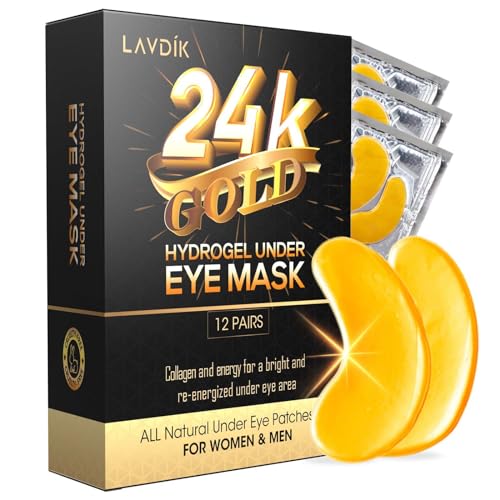 Under Eye Patches, 24K Gold Eye Mask – 12 Pairs, Collagen Eye Patch for Puffy Eyes and Dark Circles and Anti-Aging, Deep Moisturizing Eye Treatment Masks for Women and Men Under Eye Patches, 24K Gold Eye Mask – 12 Pairs, Collagen Eye Patch for Puffy Eyes and Dark Circles and Anti-Aging, Deep Moisturizing Eye Treatment Masks for Women and Men