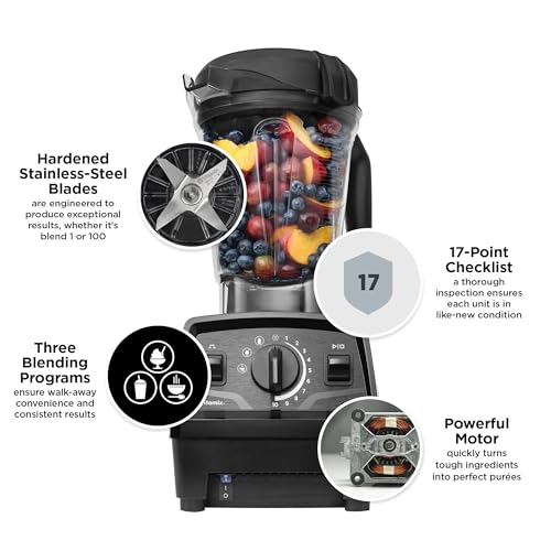 Vitamix Explorian Professional Grade Blender, 3 Presets: Smoothie, Frozen Dessert and Hot Soup, 64oz Pitcher, Black (Renewed Premium)
