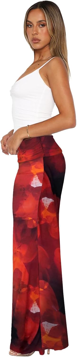 Bodycon Maxi Skirts for Women, Foldover High Waist Floral Leopard Cheetah Print Sexy Club Long Y2k Skirt - Image 4