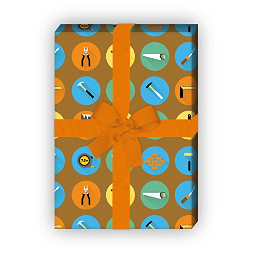 Werkzeug Geschenkpapier Set (4 Bogen) / Dekorpapier für Bastler und Handwerker - um zauberhafte Geschenke noch schöner zu schenken 32 x 48cm