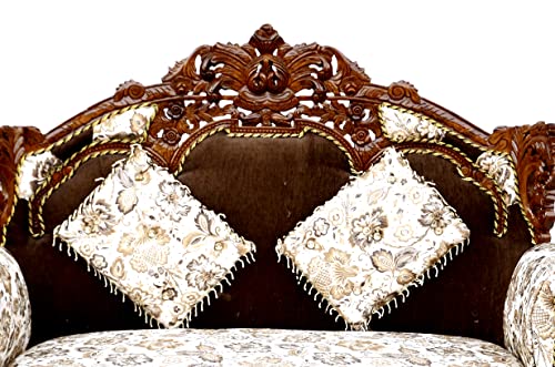 Image of Wooden 8 Seater Sofa Set | 3+3+1+1 Solid Wood Hand-Carved White Brown Sofa | Traditional Design Furniture for Living Room | Home | Office