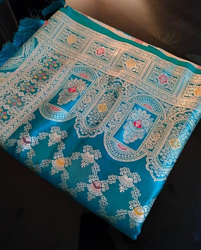 ASIAN CURVES sky blue banarasi silk saree in katan silk – image 4