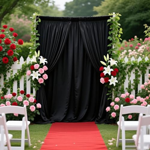 Image of 2 Panels Black Backdrop Curtain, 10 x 10 Feet Polyester Background Curtains for Parties, Weddings, Baby Showers, Halloween, Christmas, Birthday Party Photoshoot Backdrop Curtains Decorations