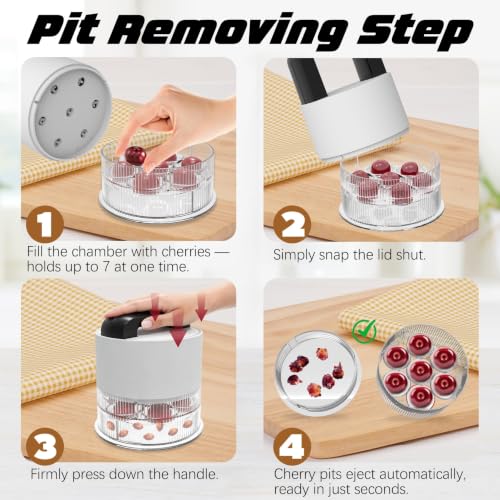 Cherry Pitter Tool,Pit 7 Cherries at Once,Multi-Function Pitting Tool, Portable Cherries Corer Stoner Seed Tool with Ergonomic Push Design,Easy to Use for Making Cherry Jam (White) by Fanlory - Used condition - Image 2