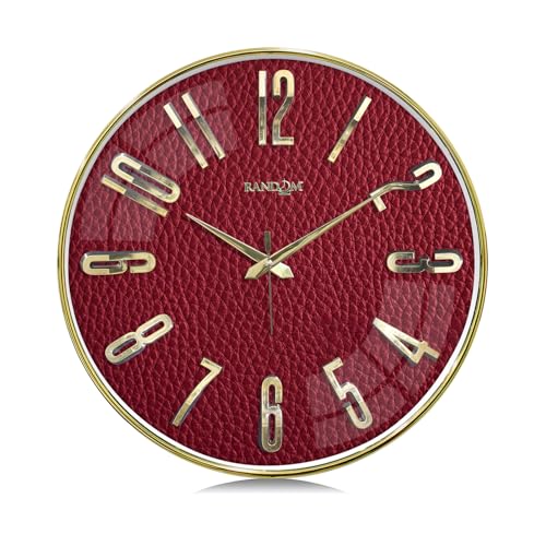 Image of RANDOM Silent Wall Clock, Non-Ticking Quartz Movement, Foiling Ring and 3D Numbers (Red)
