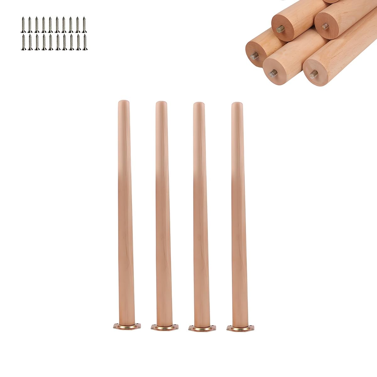 FCXURKOD 36in Right Angle Wood Furniture Legs - Replacement Feet with Mounting Plate & Screws - Ideal for Tables Chairs & DIY Projects (70cm/28in)