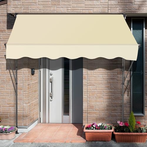 Tenda manuale retrattile per balcone, 150 x 120 cm, regolabile, per esterni, con manovella e bracci estensibili, baldacchino beige, soluzione versatile per pergola
