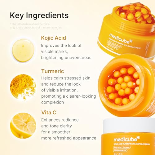 Image of medicube Capsule Cream with Kojic Acid & Turmeric for Uneven Skin Tone | Tone Renewal & Radiance Care with Turmeric, Kojic, Vitamin C, For troubled skin, Korean Skincare, 1.86 oz