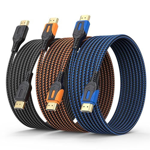 Image of 4K HDMI 2.0 Cable, 10FT, 3-Pack, 18Gbps, Tri-Color | Long Reach for Home Theater Use, Braided Nylon, 4K@60Hz, 2K@240Hz. ARC, HDR10, Dolby, HDCP2.2, For TV, Projector, PC