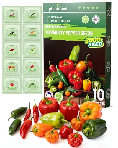 10 Variety Pepper Seeds for Planting - 2000+ USA-Sourced Heirloom Non-GMO Hot & Sweet Mix Includes...