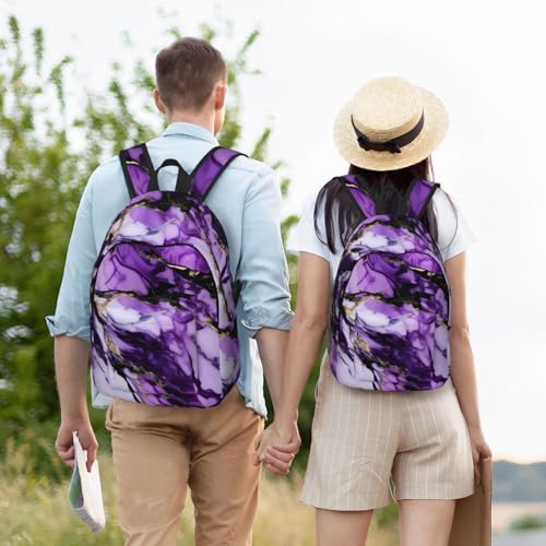 Sac à dos femme imprimé marbre violet pour ordinateur portable chic - 6
