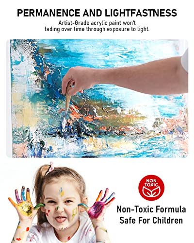 15 Colors Large Acrylic Paint Set (16.9 Oz,500 Ml), Smallbudi Art Painting Bulk Supplies Non Toxic For Multi Surface Canvas Wood Leather Fabric Rock Craft, For Kid & Adult With Color Wheel Paint Knife #TOP4