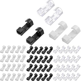 مشابك كابلات ذاتية اللصق ومتينة لتنظيم الاسلاك ، منظمات الكابلات والاسلاك ذاتية اللصق للتلفزيون والكمبيوتر واللاب توب وكابل ايثرنت ومستلزمات المكتب المنزلية، 40 قطعة، شفافة