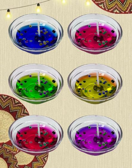 Prime Set of 6 Pcs Glitter Gel Diya/Candles in Glass Small Bowls for Festive Diwali Decoration/Room Decoration and Other Special Occasion Pack of 1