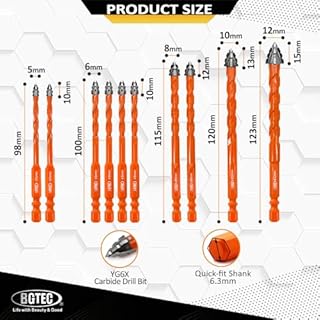 BGTEC Punte Eccentriche a denti di Sega a Quattro Taglienti - 10 pezzi 5mm*2+6mm*4+8mm*2+10mm+12mm Punta Trapano Legno per legno, plastica, mattoni, piastrelle, vetro, calcestruzzo e marmo