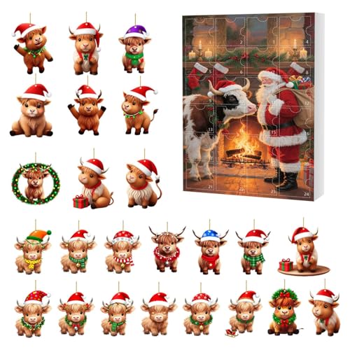 Adventskalender 2025,24 Tage 2D Acryl Ornamente mit Countdowns, Yak Avents Kalender für Xmas Tree Window Wall Door Cars View Mirrors Decors (G)
