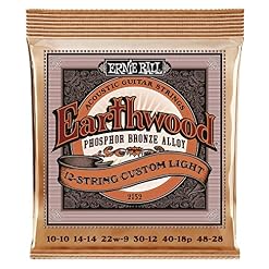 Ernie Ball Earthwood Cordes Custom Light Phosphore Bronze pour guitare acoustique à 12 cordes, calibre 10-48 - Les Beatles, Paul McCartney, John Lennon, RIngo Starr, George Harrison
