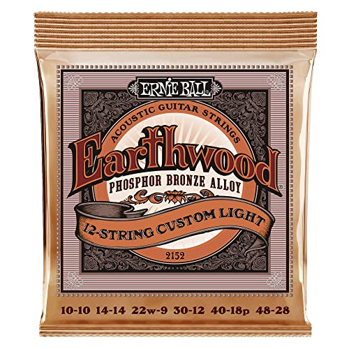 Ernie Ball Earthwood Cordes Custom Light Phosphore Bronze pour guitare acoustique à 12 cordes, calibre 10-48 - Les Beatles, Paul McCartney, John Lennon, RIngo Starr, George Harrison Ernie Ball Earthwood Cordes Custom Light Phosphore Bronze pour guitare acoustique à 12 cordes, calibre 10-48