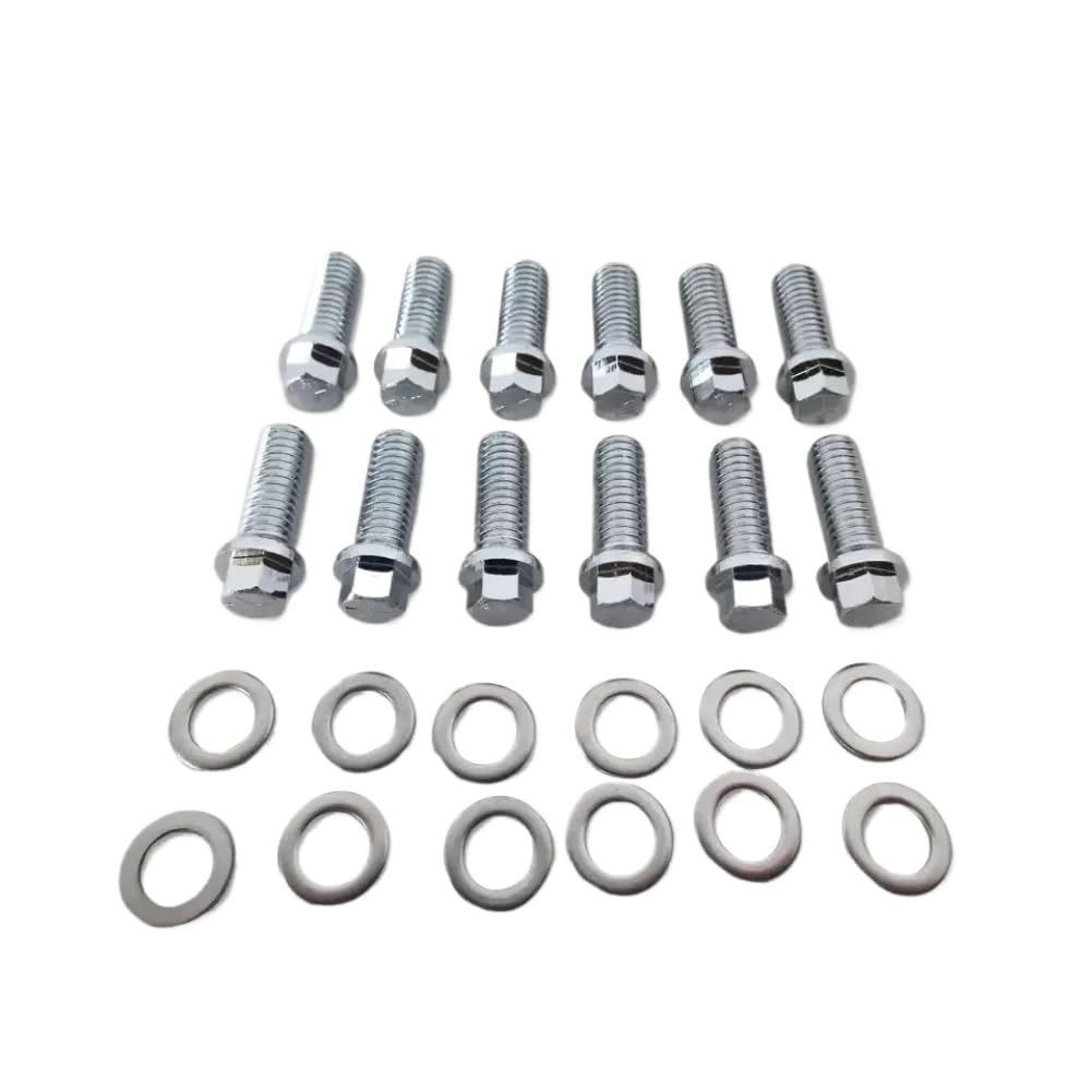 Metal Intake Manifold Bolt Kit 12pcs Compatible with Small Block 265 283 305 327 350 383 400 Engines Sliver