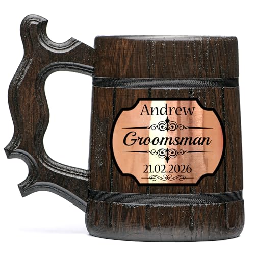 Personalized Wooden Beer Mug. Personalized Groomsmen Gift. Groomsmen Beer Mug. Groomsman Gift. Wedding Gift. Best Man Gift. Wooden Tankard. Personalized Wedding Gift. Wood Mug. Custom Beer Steins K2