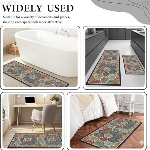 Image of VANZAVANZU KIMEE 2 Pcs Kitchen Mat Set - Non-Slip Water Absorbent Floor Mats for Kitchen & Sink Runner - Soft Cushioned Rugs with Vintage Tile Print Design (120x40 cm + 40x60 cm)
