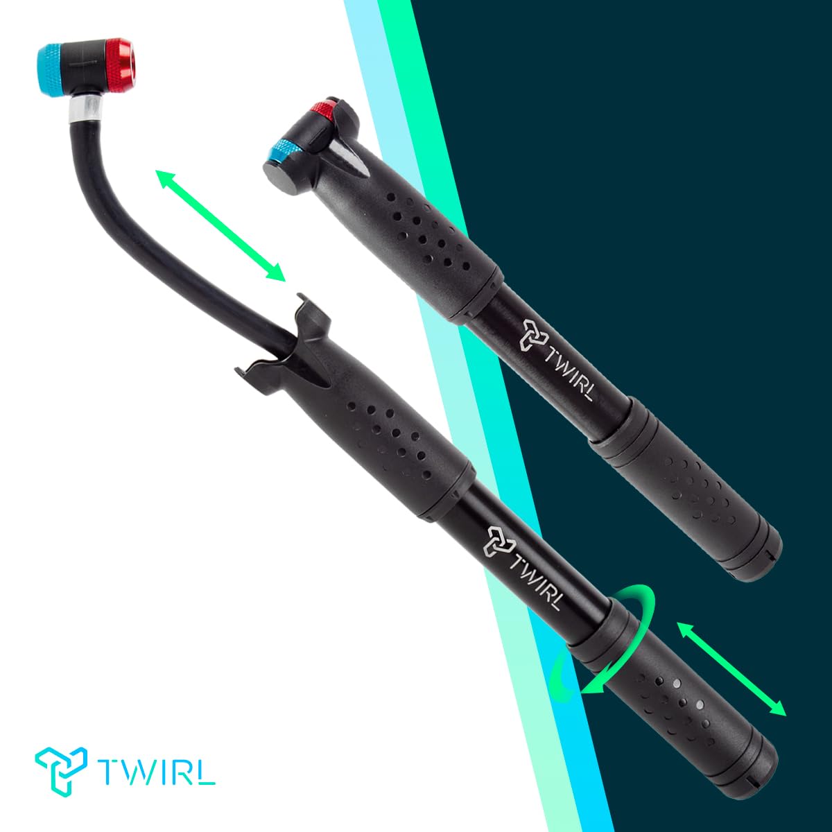 Fahrradpumpe, klein, ausziehbarer Schlauch, Luftpumpe Fahrrad, mini, alle Ventile, Matrix HP11 von Twirl Sport & Freizeit