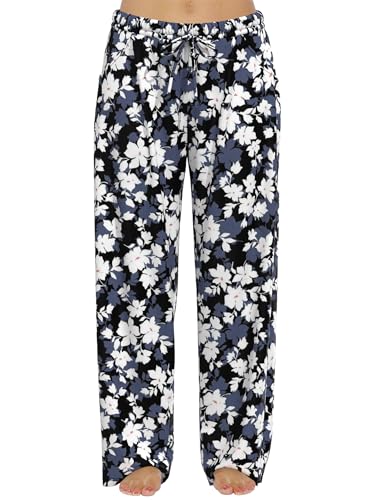 Image of FLYCURVY Plus Size Women Pajama Pants Soft Long Sleep Lounge Pants Drawstring Star Floral Printed with Pocket L-5XL