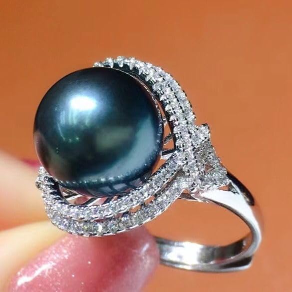 925 Sterling Silver Cut AA Quality Freshwater Pearl Ring 18k Diamond Ring Black Pearl Lady Ring Wedding Ring3