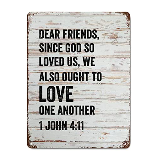 Family Quote Vintage Metal Sign Wall Art Decor Dear Friends since God So Loved Us Wood Grain Inspirational Distressed Stylish Tin Signs Decorative for Garage Cave Outdoor 16x12in