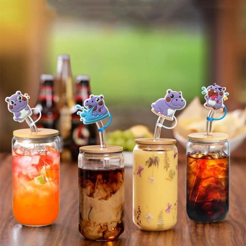 6PCS Cute Hippo Silicone Straw Toppers, 10mm diameter Straw Tip Straw Topper, Designed to Fit Stanley 30 & 40 Oz Tumblers, Covers Are Perfect for Your Stanley Cup Collection - Image 4