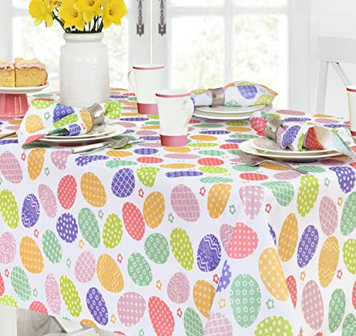 Newbridge Colored Easter Egg Hunt Fabric Tablecloth - Decorated Polka Dot And Floral Easter Egg Print Easy Care And Stain Resistant Spring Fabric Tablecloth, 52" X 52" Square #TOP5