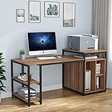 Tribesigns Extra Large Computer Desk with Storage Shelf, Home Office Desk with Printer Stand & Cabinet Bookcase Combo, Writing PC Table with Space Saving Design,Dark Walnut