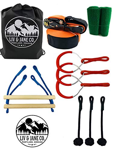 Liv & Jane Co. Ninja Line Obstacle Course - 48' Set for Backyard Ninja Warrior Fun and Fitness for Kids - 8 Attachments with Tree Protectors Included (Black, Long)